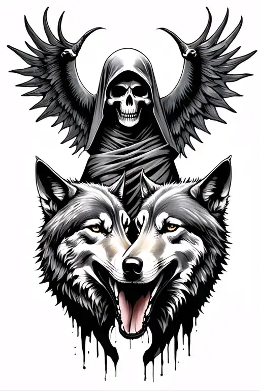 Grim Reaper With Wolves