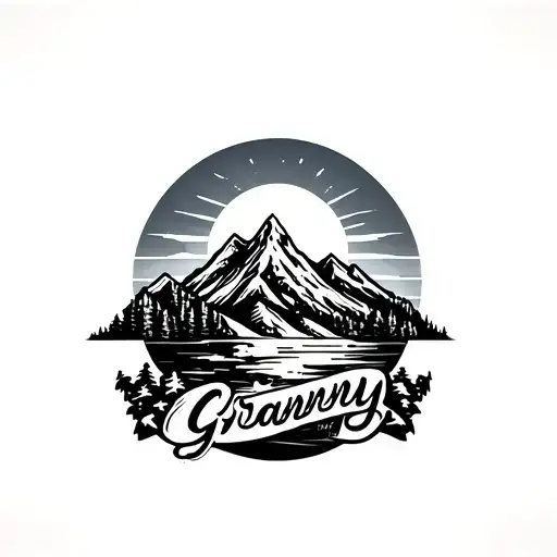 Sun In The Background With A Mountain And Writes Granny Below