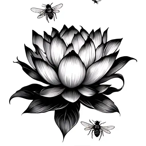 Lotus Flower With Bees Flying