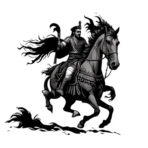 Samorai Warrior On Rearing Horseback