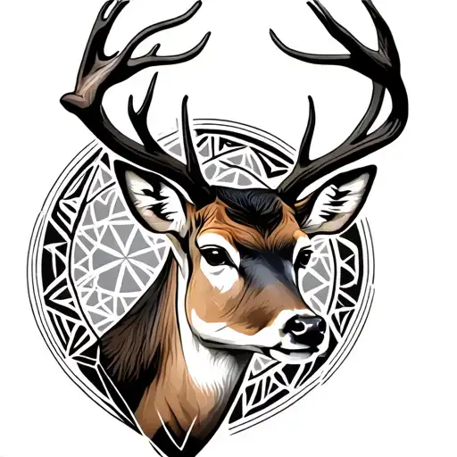 I Would Like A Realistic Deer Tattoo With Geometric Shapes In Sets Which Must Pass On The Upper Arm