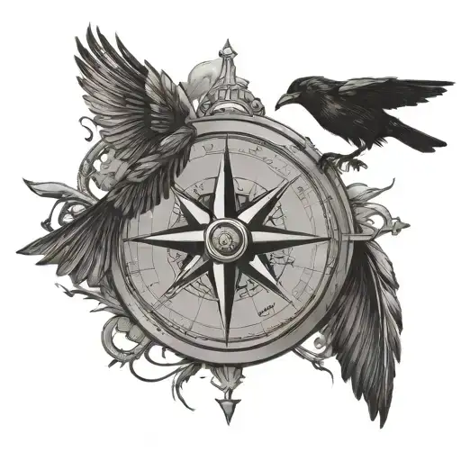 Compass And Crow Landing Line Art