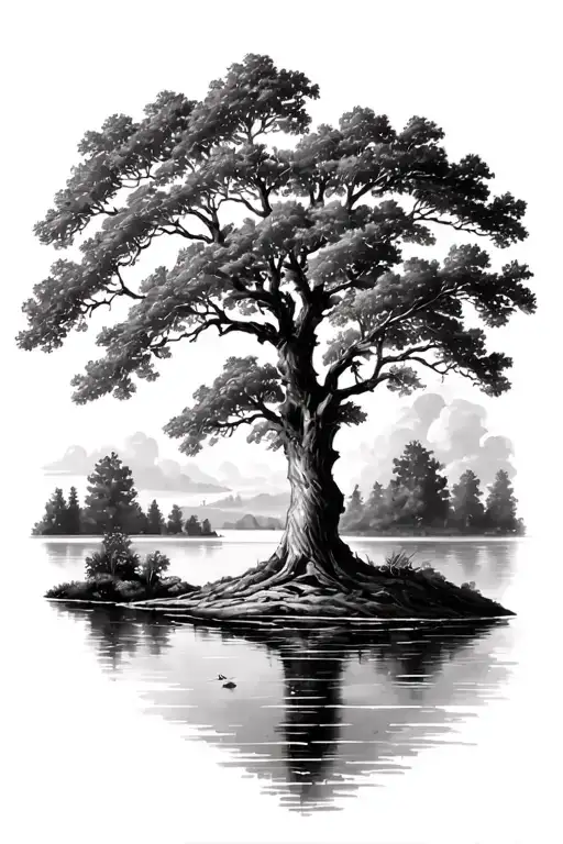 Oak Tree And A Lake