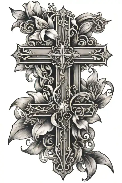 A Cross Surrounded With Lily Of The Nile Flowers Intertwined