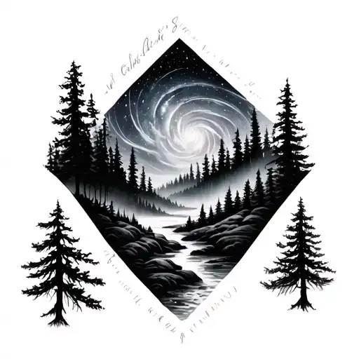Full Sleeve Tattoo Design With A Forest And A Galaxy