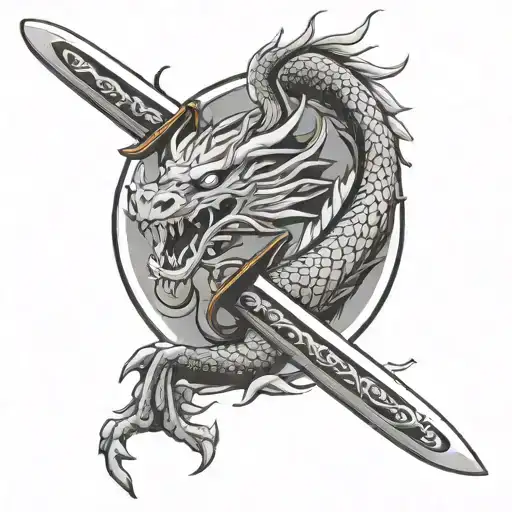 Japanese Dragon In A Katana Sword