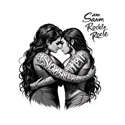 Couple Hugging The Man Made From The Word Sam And The Woman Made From The Word Rochelle