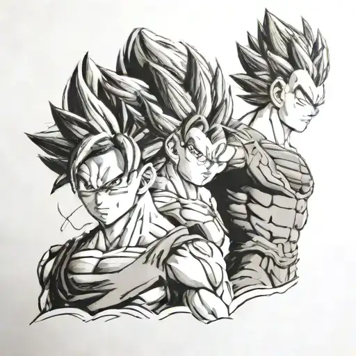 A Black-grey Portrait Of Goku And Vegeta
