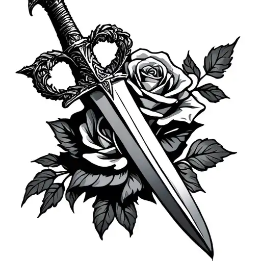 A Dagger Ribbon And A Rose Intertwined