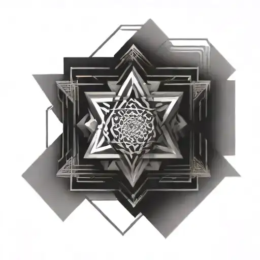 A Geometric Design Incorporating The Shri Yantra Symbol With Psychedelic Elements