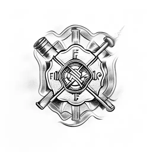 A Firefighter Emblem Surrounded By Flames And A Rescue Symbol
