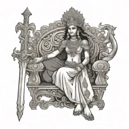 Indian Empress On Throne Holding A Sword