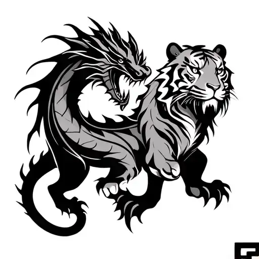 A Dragon And A Tiger Intertwined Representing Protection