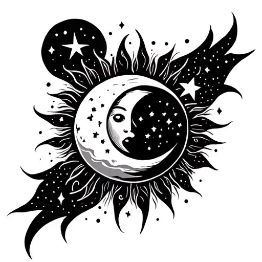 Fine Line Tattoo With Stars And The Sun And Moon Surrounded