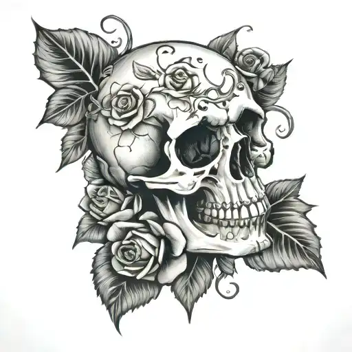 Skull With Vines And Rose's
