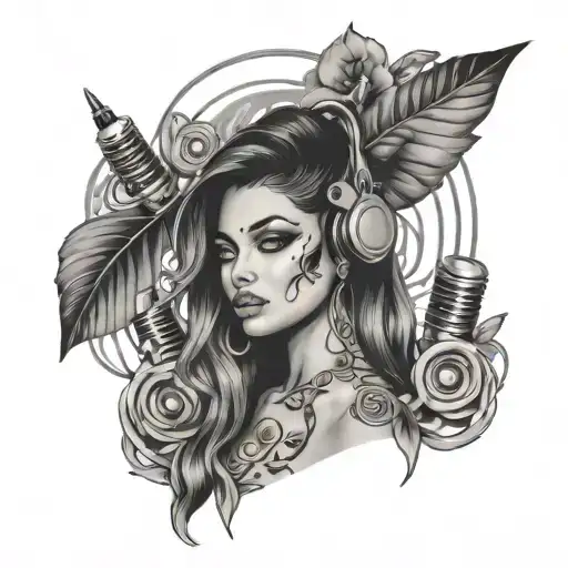 Portrait Of A Fierce Diva Surrounded By Art Supplies And Music Notes