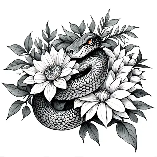 Snake Slithering Through Dahlias Corn Eucalyptus Trailing