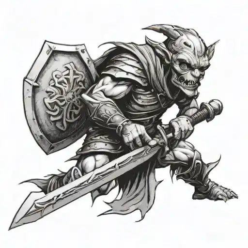 A Goblin Warrior Wielding A Medieval Sword And Shield