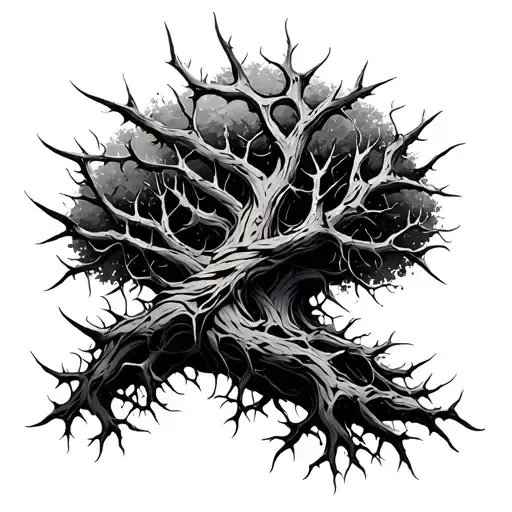 A Thorn Tree With Large Thorns Wrapped