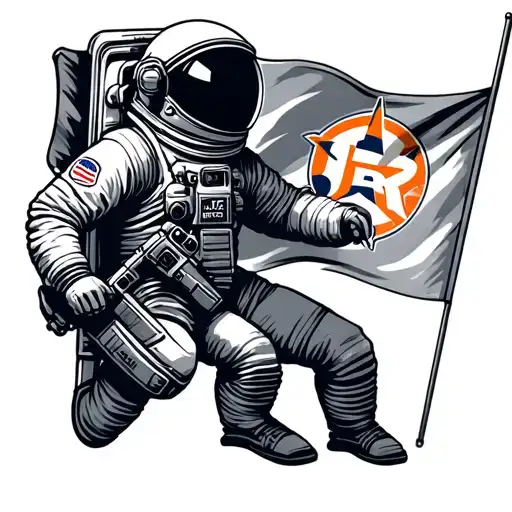 Astronaut Holding A Houston Astros Flag