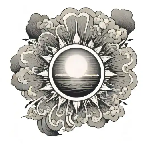 Sun Rays Beaming Through Clouds Forming The Shape