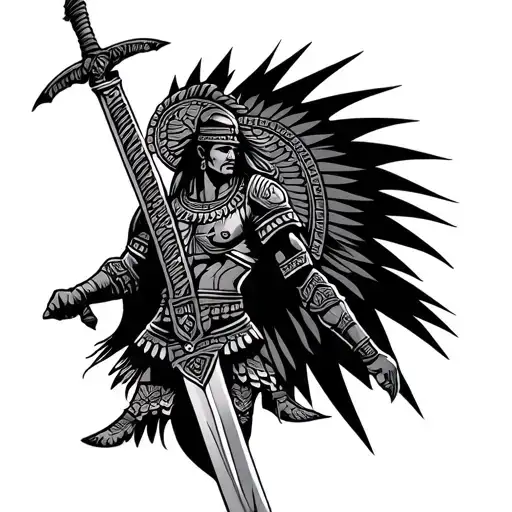 Aztec Warrior Holding Sword