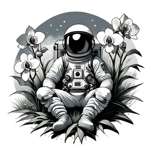 The Astronaut Who Sits On The Field With Orchids
