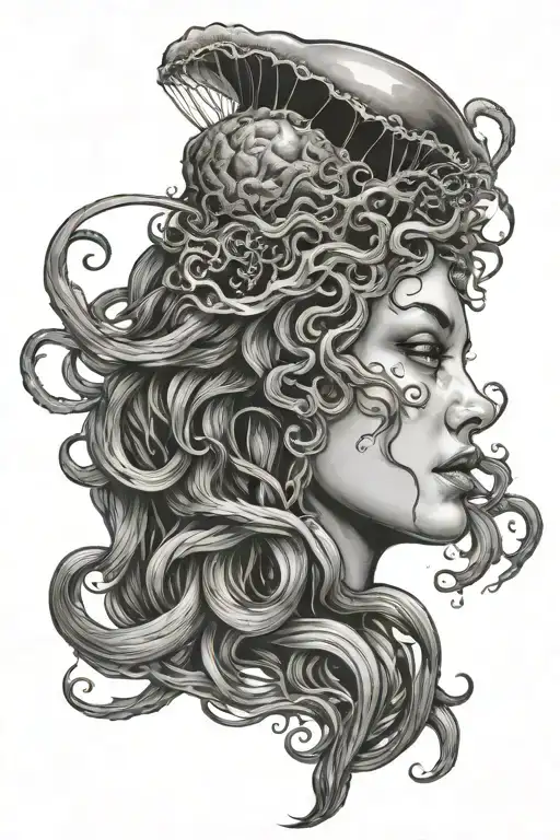 Woman Face With Jellyfish In Medusa Head