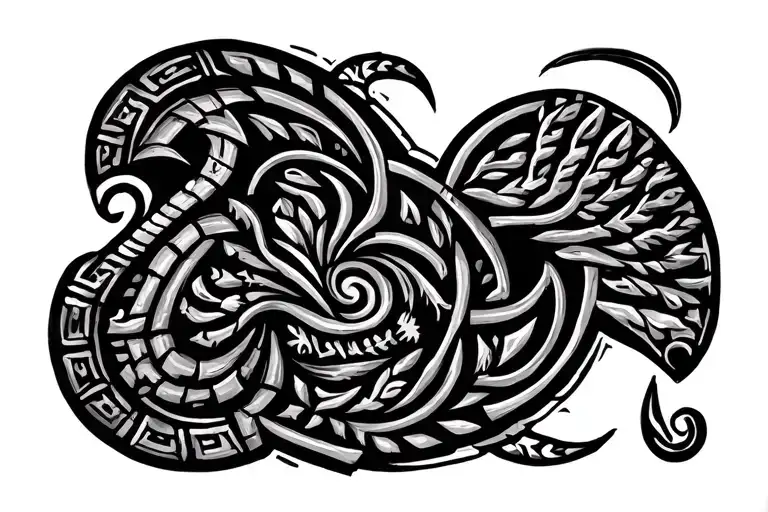 Aztec Or Slavic Ornaments With Symbol Which Represent Person As Aquarius And Passion For Travelling