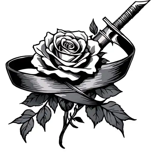 A Dagger Ribbon And A Rose Intertwined