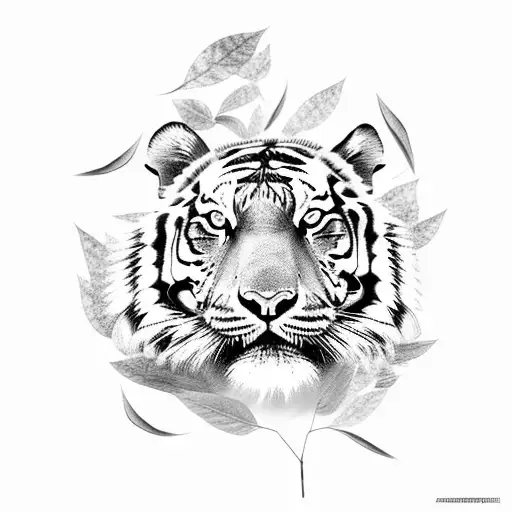 Tiger Coming Out Of Leaves And Grass