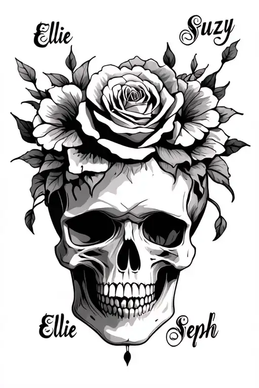 Generate A Skull Based Tattoo With The Names Ellie Steph Suzy