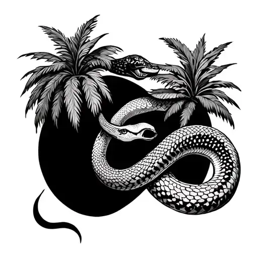 Palmtree And Snake Wrapping Tail