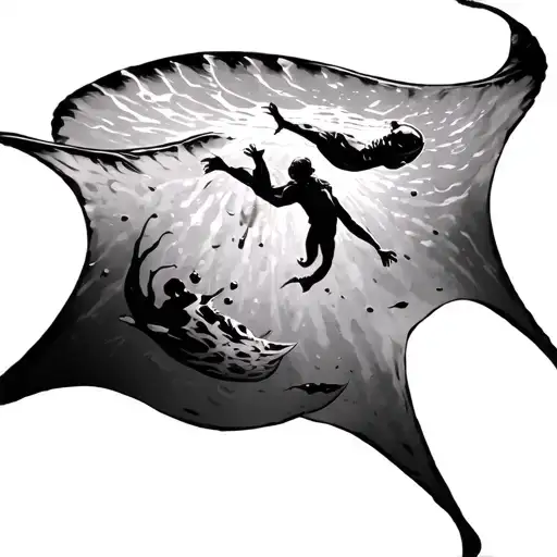 Flash Black And White Manta Ray Swimming With Human