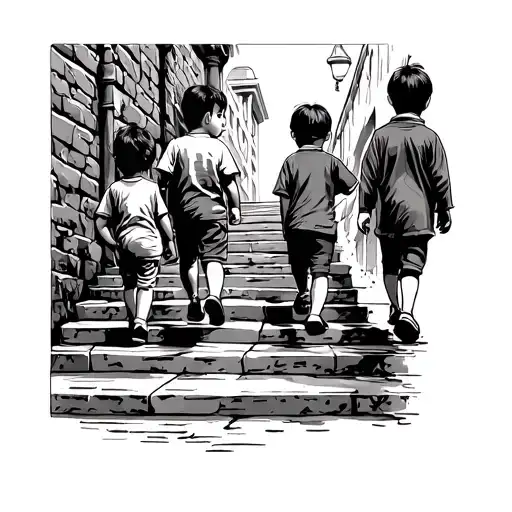 Children Walking Up Stairs