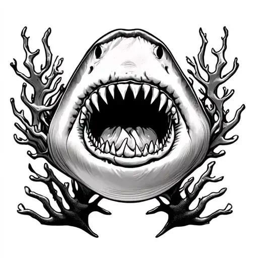 Shark Jaw Front Facing With Coral