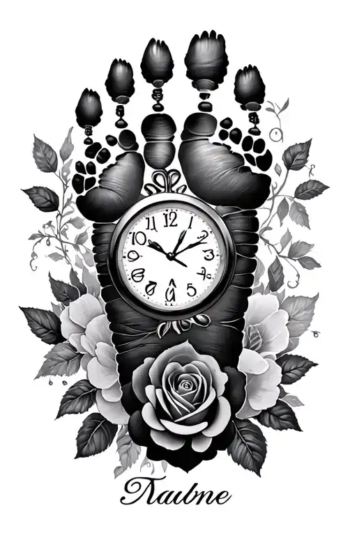 Clock Roses Babies Footprint And Name