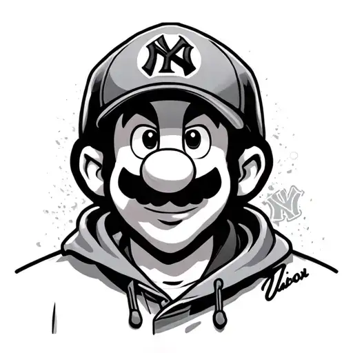 Mario With A Hoodie On And A Yankees Hat