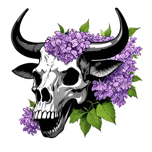 Bull Skullbwith Lilacs Intertwined