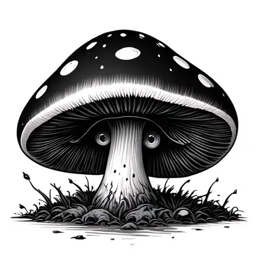 Black Creepy Mushrooms With Eyes