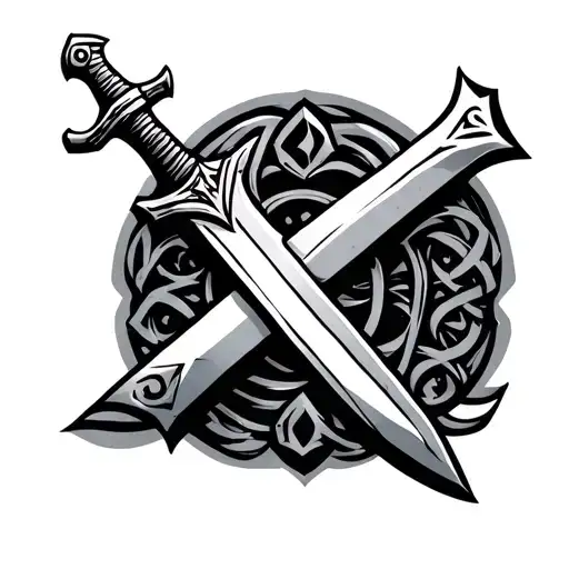 Viking Sword With Runes In Straight Line