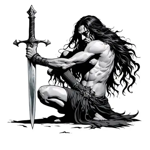 Sukkub On The Knees With A Sword