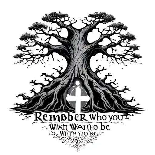 A Posion Tree With The Word Rember Who You Wanted To Be With A Cross In It