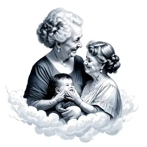 Grandmothers And Mom In The Clouds Looking At Grandchildren