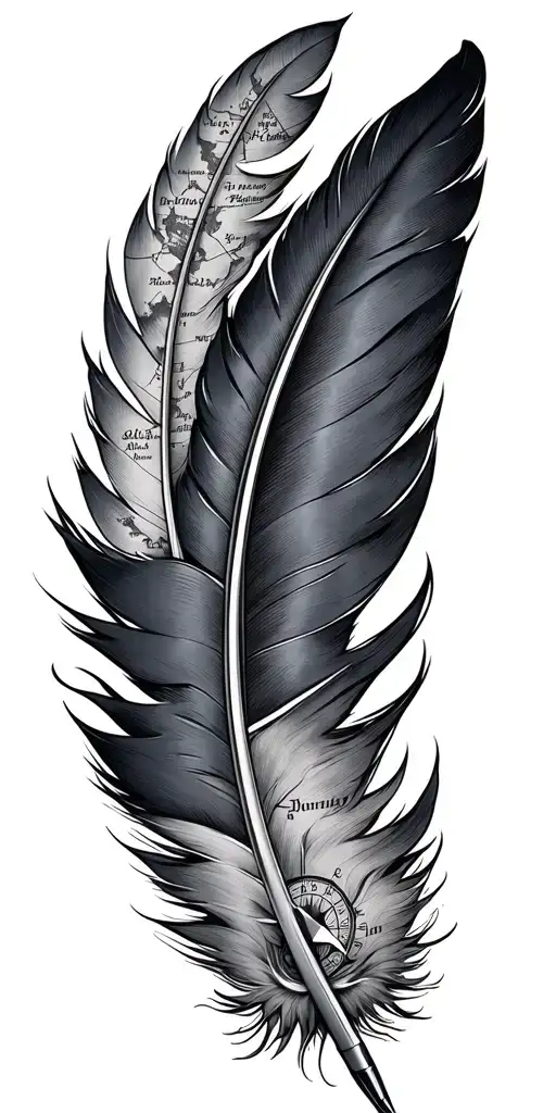Ship Map Compass Feather Pen Writing