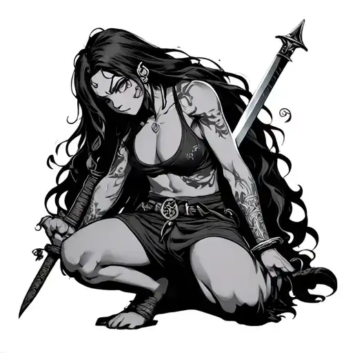 Anime Sukkub On The Knees With A Sword