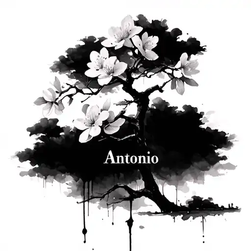 Brushstroke Cherry Blossom Tree With The Name Antonio Hidden In The Strokes