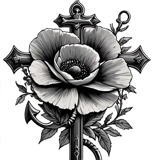 Military Cross With Poppy's And Anchor