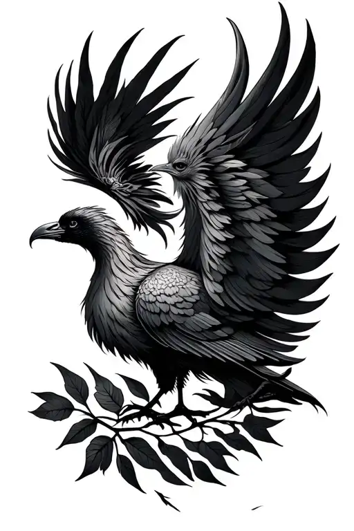 Pheonix And Leaf Intertwined