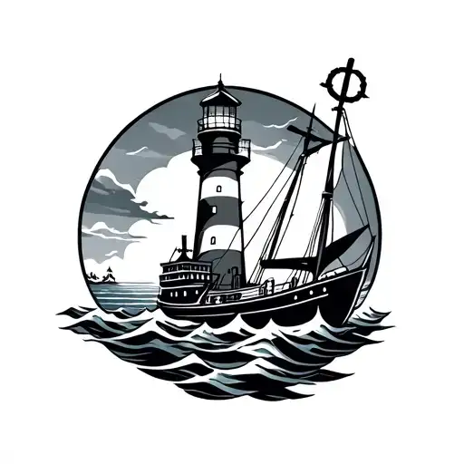 Lighthouse And Boat And Anchor Connect